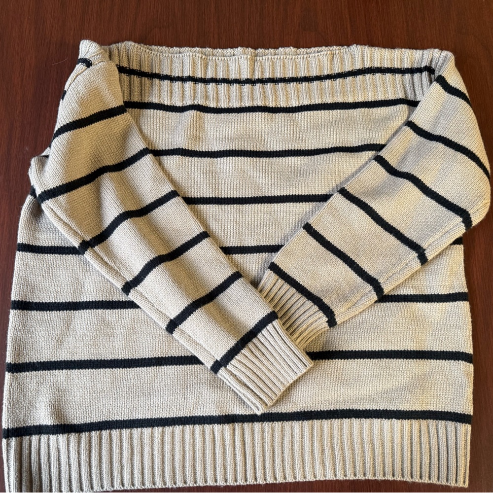 SHEIN Beige and Black Striped Boatneck Sweater